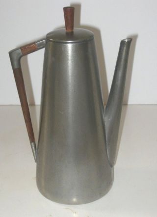 Royal Holland Pewter Coffe Pot Teak Wood Mid - Century Modern Daalederop 9 1/2 