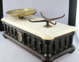 Estate - Antique Marble And Walnut Wood Apothecary Pharmacy Scale Marble Top photo