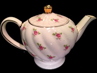 Vintage Sadler Pink Floral Rose Bud Swirl Tea Pot With Lid England 1573/1593 photo