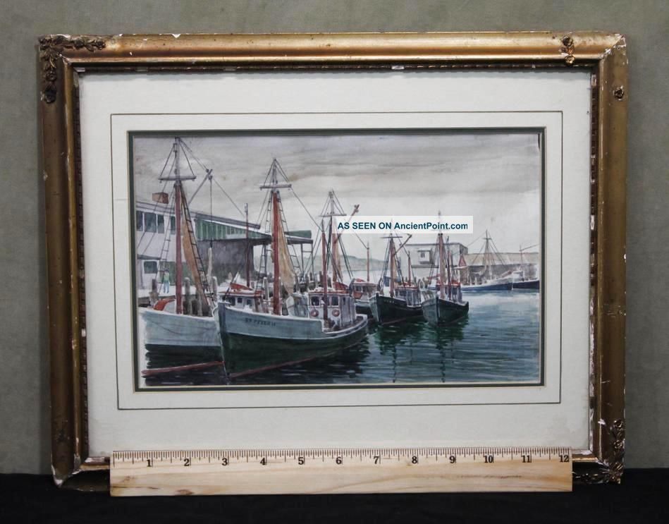 Small Antique Rockport School Boat Harbor Watercolor Paintings Signed Spencer Other photo