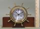Vintage German Salem 8 - Day Jeweled Ships Bell Wheel Clock W/ Wood Stand Clocks photo 1