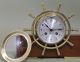 Vintage German Salem 8 - Day Jeweled Ships Bell Wheel Clock W/ Wood Stand Clocks photo 3