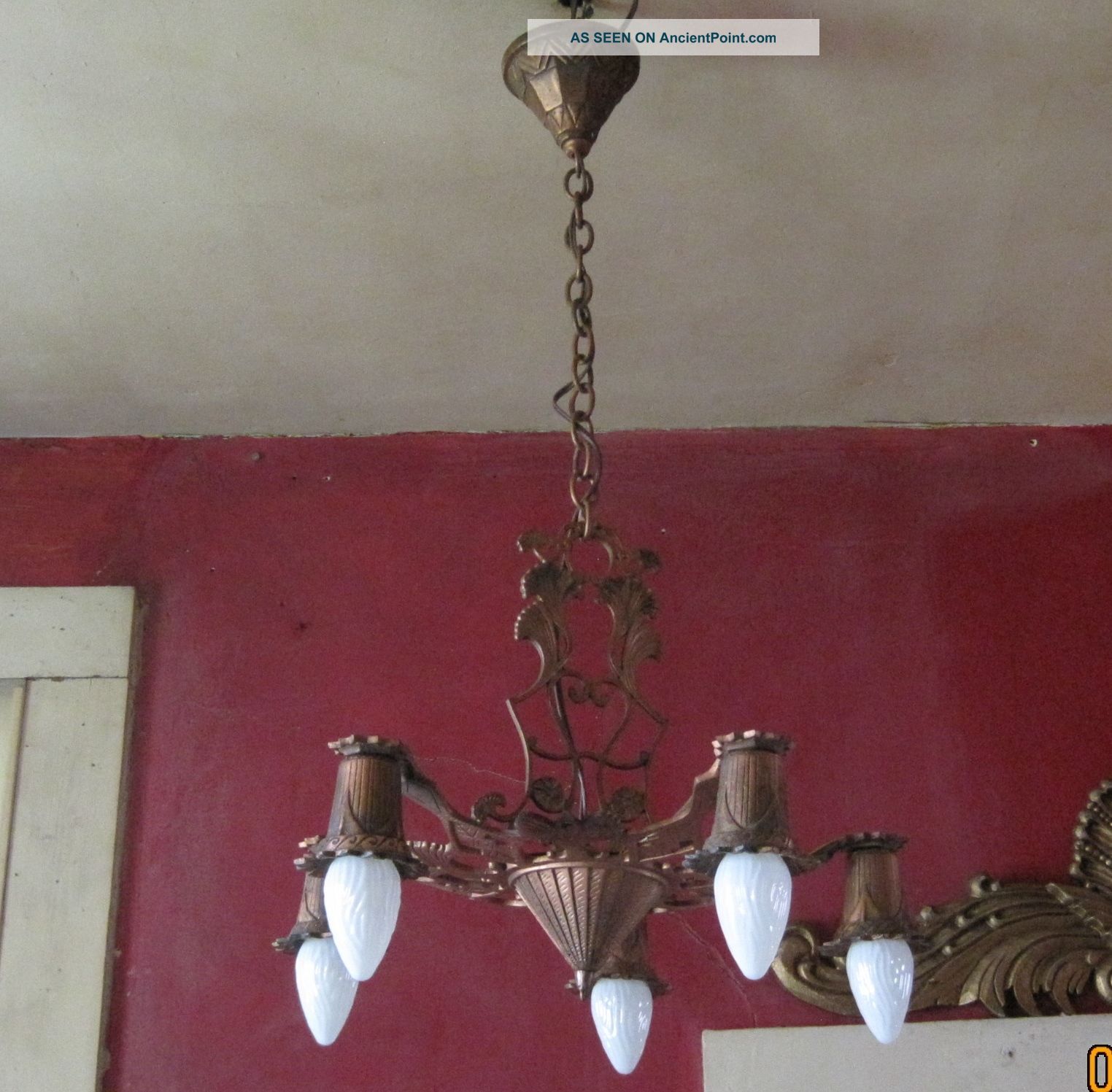 Art Deco Cast Iron & Copper Finish 5 Arm Chandelier 1920s Chandeliers, Fixtures, Sconces photo