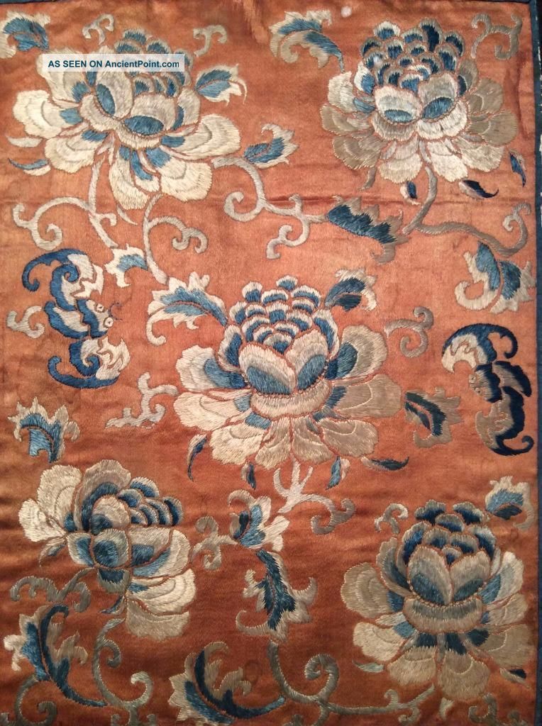 Antique 19th Qi ' Ing Chinese Embroidered Floral Panel Embroidery 1 Robes & Textiles photo