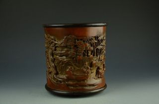 Fine Chinese Carved Bamboo Brush Pot photo