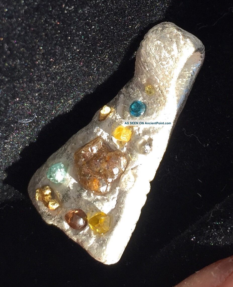 $2500 Antique Ancient Style Roman Pendant Gold Nuggets Silver Rough Diamond Wow Holy Land photo
