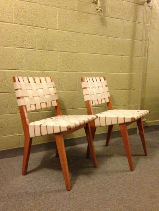 Pair Jens Risom For Knoll Beech Wood Webbed Side Chairs Mid Century Modern 1940s photo