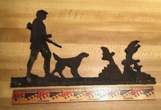 Antique Tin Sheet Metal Weather Vane Hunter Gun Dog Folk Art Silhouette Cut Out photo