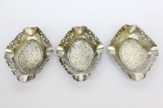 Antique 3 Persian Islamic Ottoman Solid Silver Niello Ashtrays Bowls Dish 219g photo