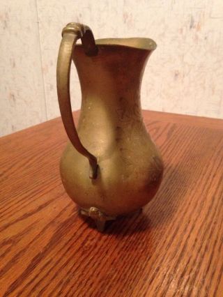 Vintage Floral Design India Solid Brass Footed Pitcher Container 7.  5 Inches Lb photo
