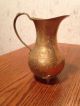 Vintage Floral Design India Solid Brass Footed Pitcher Container 7.  5 Inches Lb India photo 1