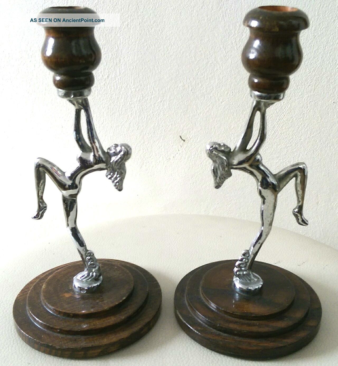 Art Deco Chrome And Wood Candle Holders Art Deco photo