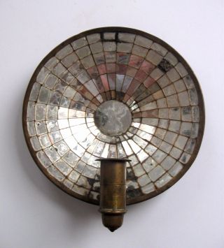 Rare Early 19th Century Brass Mirror Mosaic Wall Sconce Primitive Lighting photo