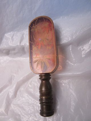 Vintage Lamp Finial Painted Amber Lucite Brass Screw On Repair Parts Leaf Design photo