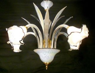 Vintage Elegant Art Glass Chandelier Ceiling Light Fixture Lamp W Glass Shades photo