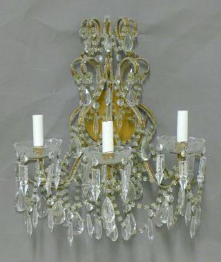Stunning Large Vintage French Macaroni Beaded Sconce Loaded W/ Crystal Prisms photo