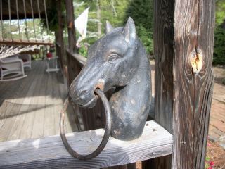 Antique Heavy Cast Iron Horse Head Hitching Post Topper photo