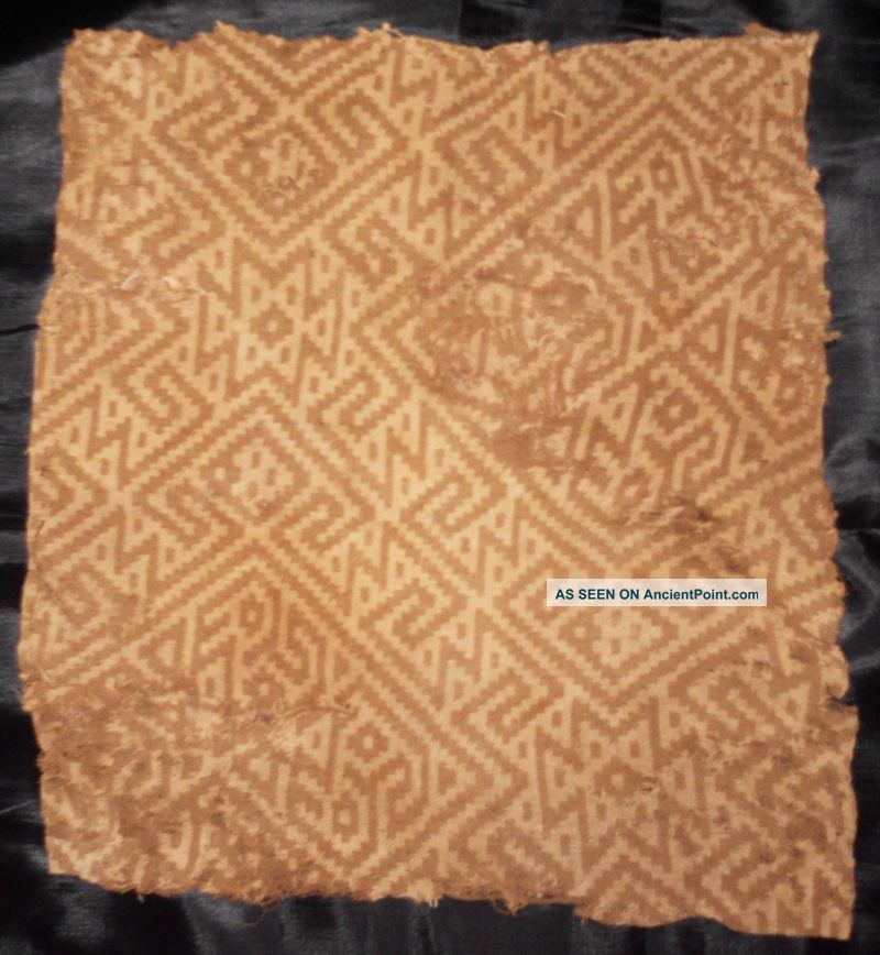 Authentic Precolumbian Textile Fragment With Duck Rhombus Feline Head The Americas photo