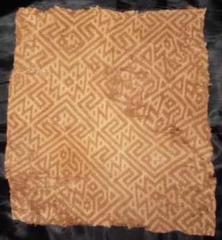 Authentic Precolumbian Textile Fragment With Duck Rhombus Feline Head photo
