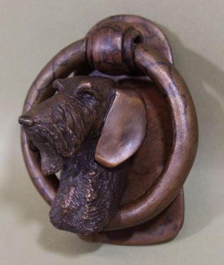 Antique Solid Bronze Schnauzer Or Airedale Terrier Dog Head Figural Doorknocker photo