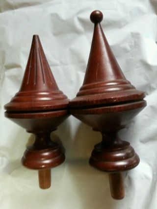 Vintage Pair Carved Wood Finials Grandfather Clock Top Architecture Salvage photo