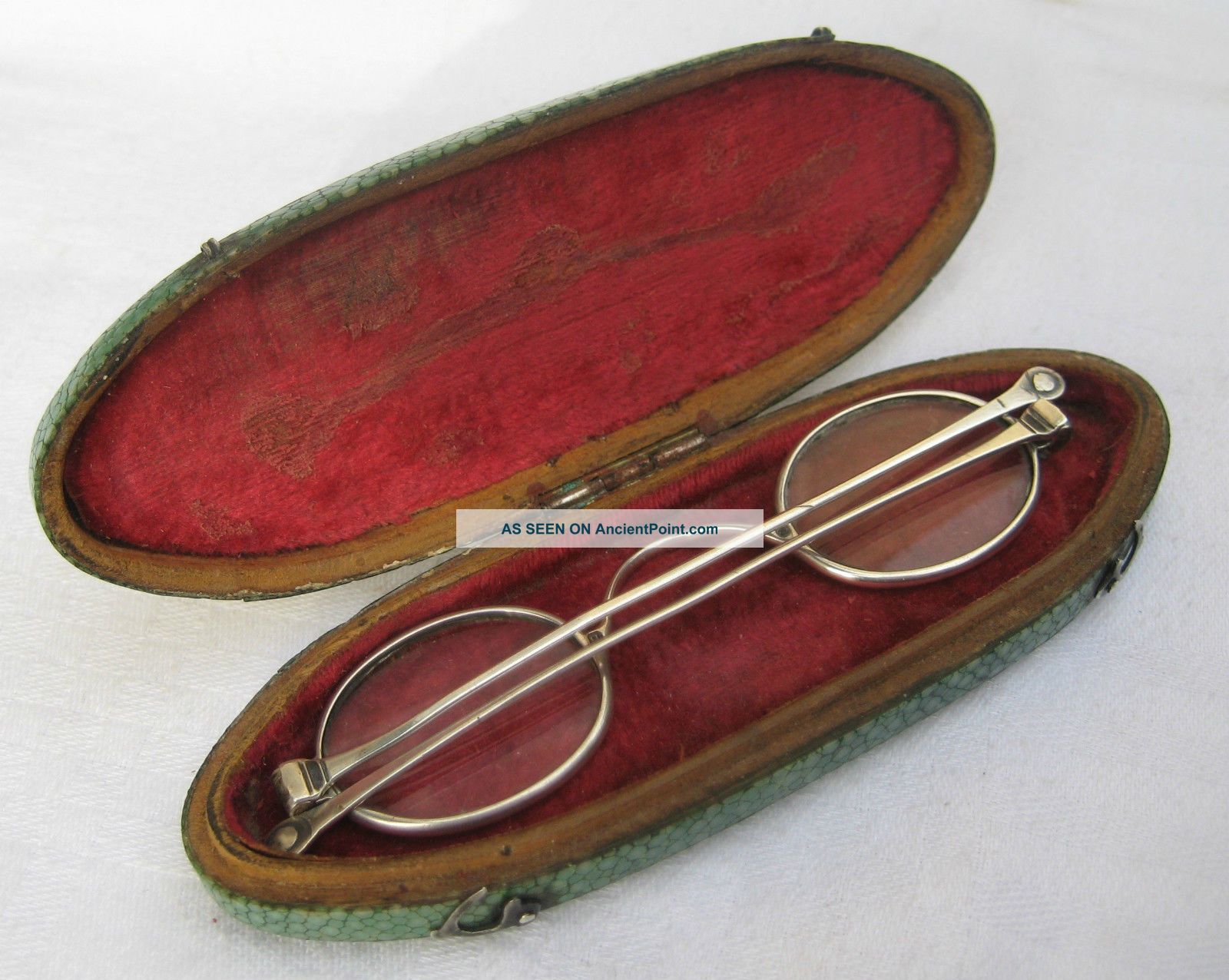 Antique Late Georgian Hallmarked Solid Silver Spectacles Shagreen Case Other photo