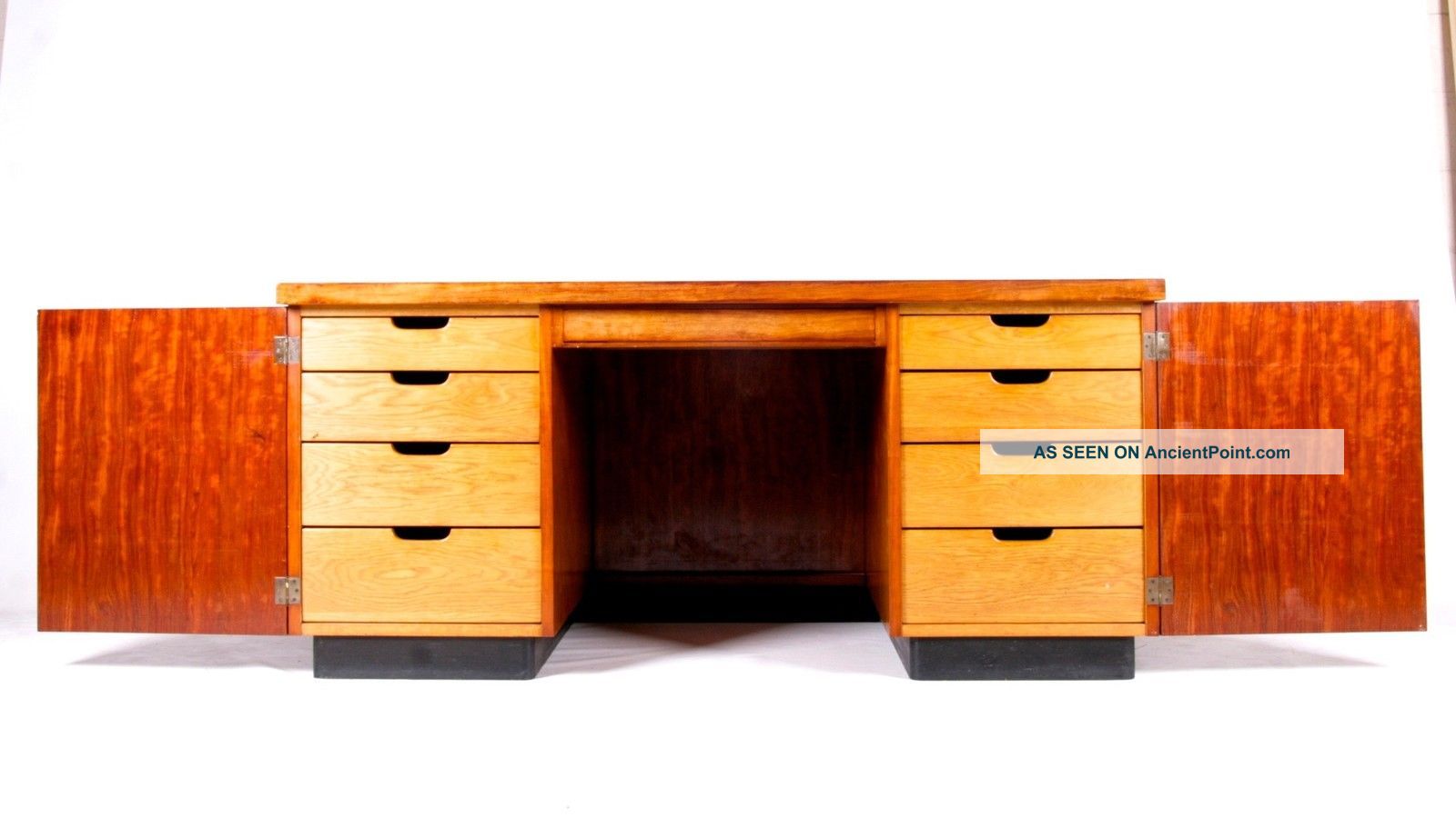 Retro Vintage Danish Desk Large Executive Double Pedestal Office Desk 1960s 1900-1950 photo