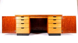 Retro Vintage Danish Desk Large Executive Double Pedestal Office Desk 1960s photo