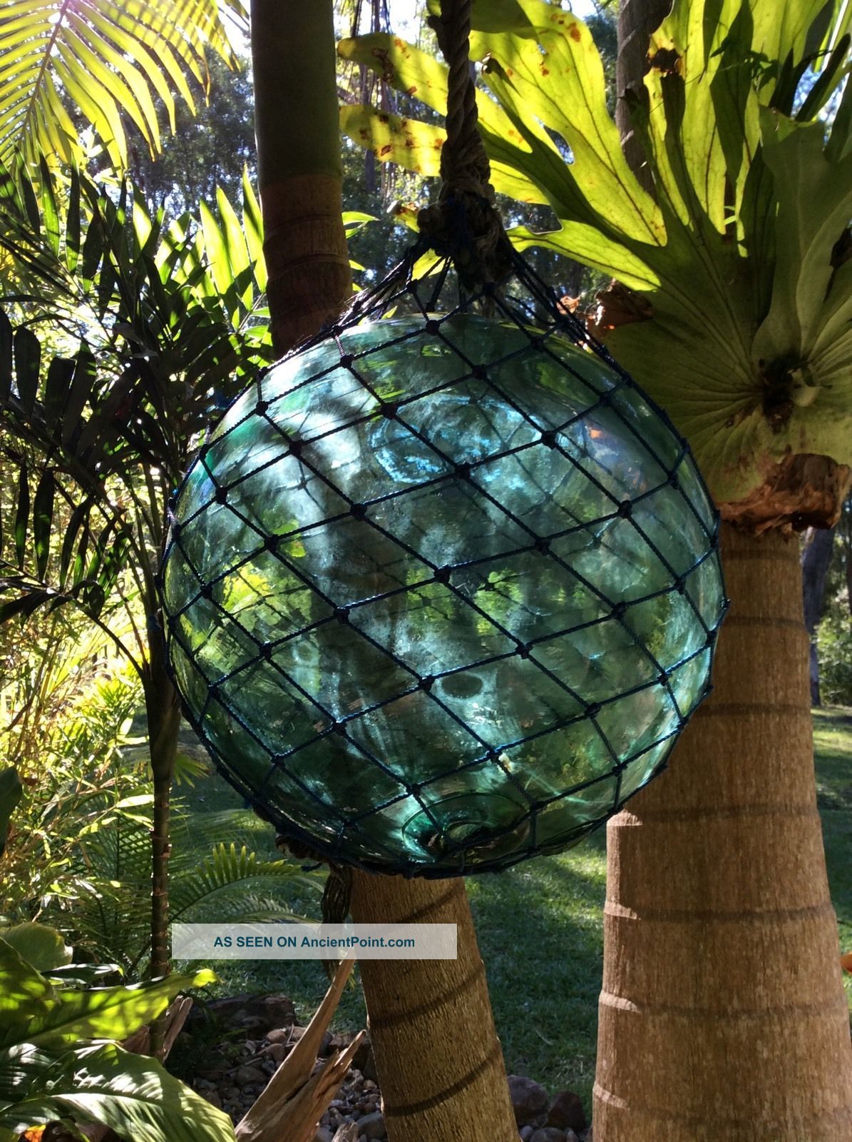 Large Japanese Glass Fishing Float In Netting & With Factory Trademark Other photo