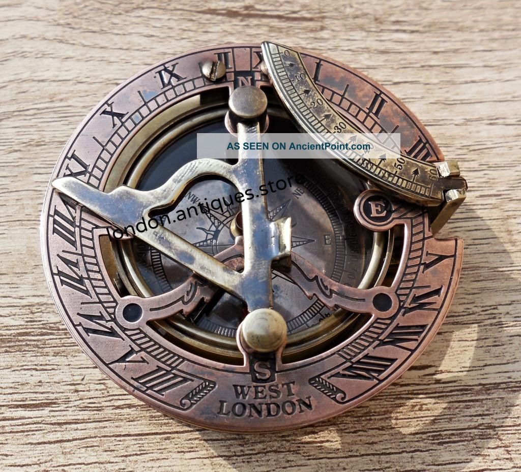 Handmade - - Brass - Pocket - Sundial - Compass. Compasses photo