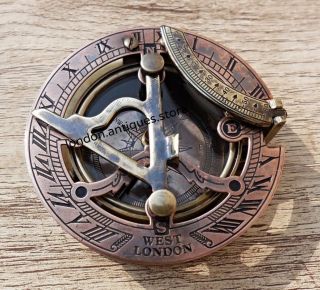 Handmade - - Brass - Pocket - Sundial - Compass. photo