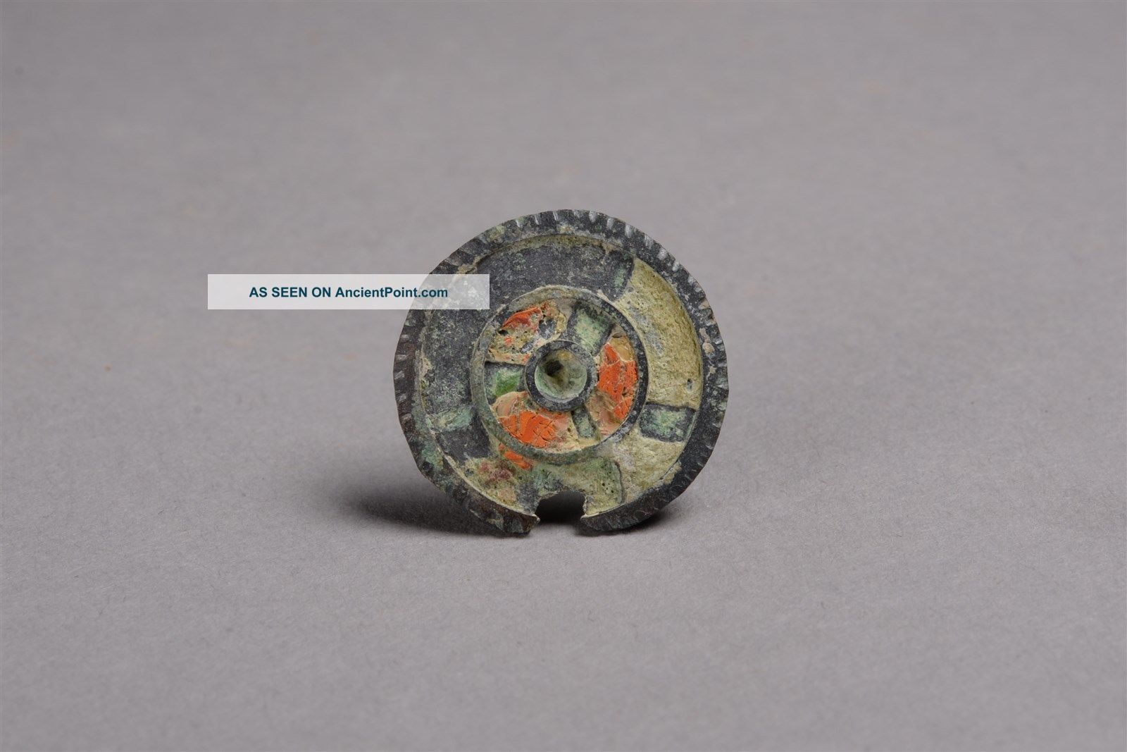 Ancient Roman Enamelled Bronze Button Brooch - 200 Ad Roman photo