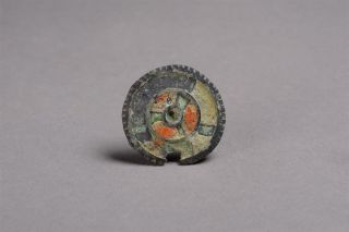 Ancient Roman Enamelled Bronze Button Brooch - 200 Ad photo