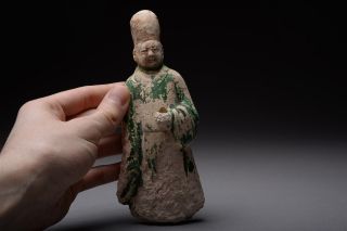 Antique Chinese Ming Dynasty Glazed Pottery Gentleman Statue - 1368 Ad - photo
