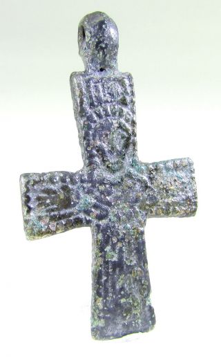 Scarce Authentic Viking Bronze Cross Pendant - Jesus Christ - Ad 1000 - W32 photo