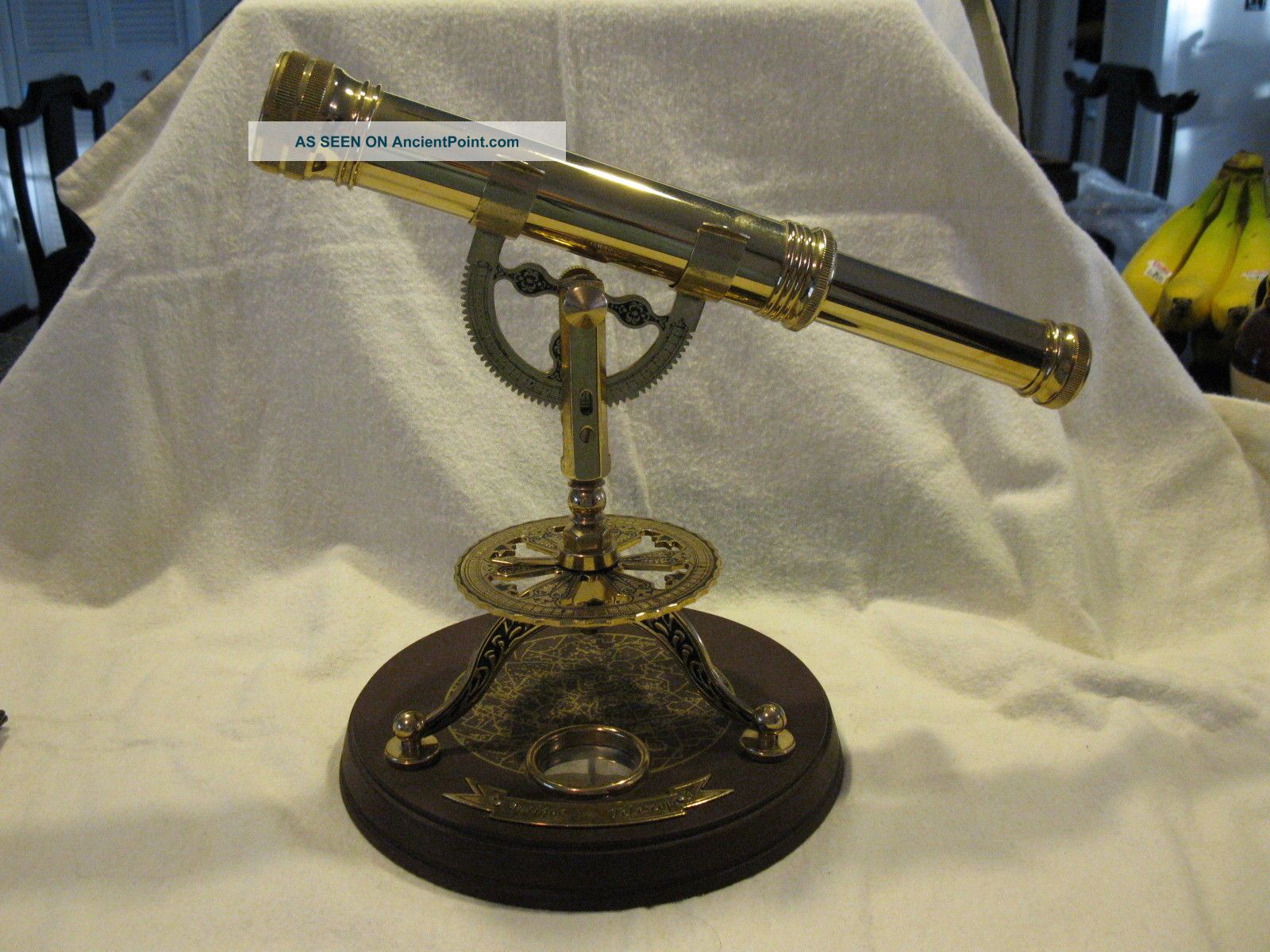 Antique Extendable Removable Brass Telescope On Wooden Base Telescopes photo