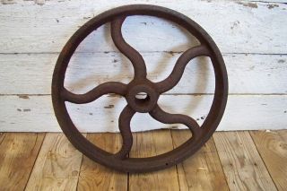 Antique Cast Iron Flywheel Pulley Wheel Vtg Industrial Steampunk Hit Miss Part photo