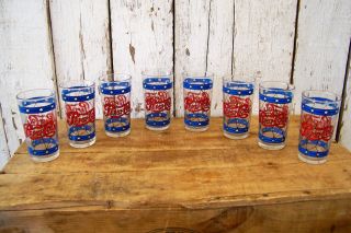 8 Vintage Pepsi Cola Drinking Glass Tumblers Tiffany Stained Glass Style photo