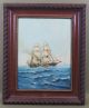 Vintage Humbero Fernandes 19thc Military Gunship Steamship Maritime Oil Painting Folk Art photo 1