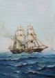 Vintage Humbero Fernandes 19thc Military Gunship Steamship Maritime Oil Painting Folk Art photo 2