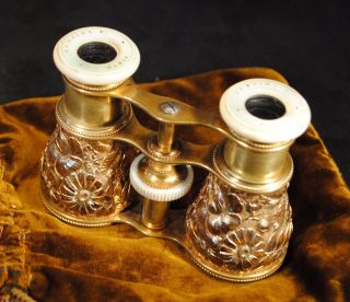 Outstanding Ornate Floral Lemaire Opera Glasses,  Mother Of Pearl photo