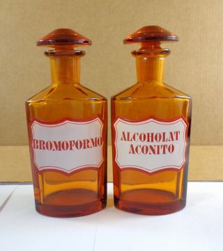 A Pair Poison Pharmacy Bottles In Amber Color.  1920 ' S photo