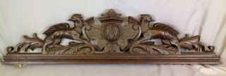 Antique French Gothic Carved Oak Pediment Architectural Salvage Armorial Lions photo