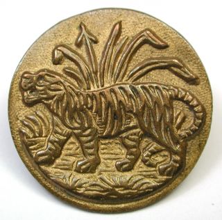 Antique Stamped Brass Button Tiger Walking In Tall Grass Design photo