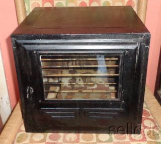 Antique Vintage Metal Pie Safe Oven Portable Camp Stovetop Black Glass Door photo