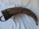 Antique Ottoman Hand Made Wagon Tar Grease Horn W Hand Forged Iron Bands & Ring Primitives photo 4