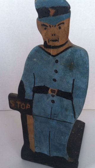 Vintage Primative Folk Art Wood Cut Out Police Officer Doorstop Stop Sign photo