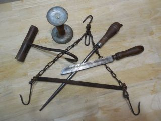 Vintage Handmade Gambrel,  Lard Scraper,  Meat Hook,  Butcher Knife,  Knife Steel photo