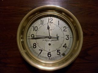Chelsea Us Maritime Commision 10 1/2 Inch Brass Ship Clock 8 1/2 Dial Running photo