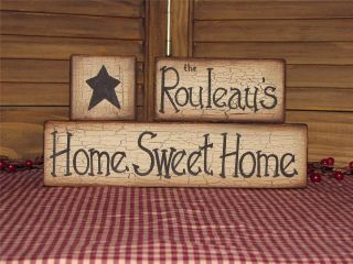 Primitive Personalized Family Wood Blocks Shelf Sitter Farmhouse Country photo